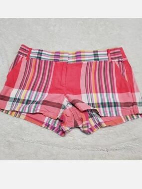 J. Crew Pink White Plaid Mini Shorts 10 Summer Casual Cottage Feminine Boho